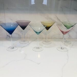 NWB. Set of 6 Colorful Block Crystal Martini Glasses